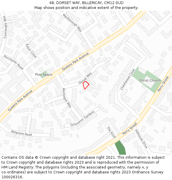 48, DORSET WAY, BILLERICAY, CM12 0UD: Location map and indicative extent of plot