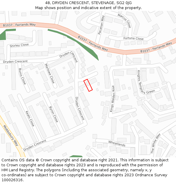 48, DRYDEN CRESCENT, STEVENAGE, SG2 0JG: Location map and indicative extent of plot