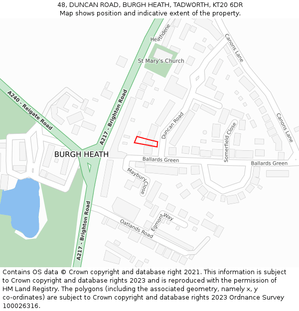 48, DUNCAN ROAD, BURGH HEATH, TADWORTH, KT20 6DR: Location map and indicative extent of plot