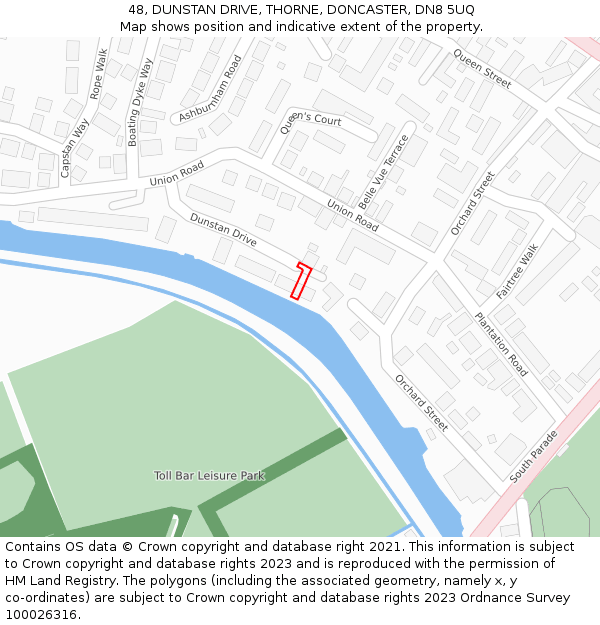 48, DUNSTAN DRIVE, THORNE, DONCASTER, DN8 5UQ: Location map and indicative extent of plot
