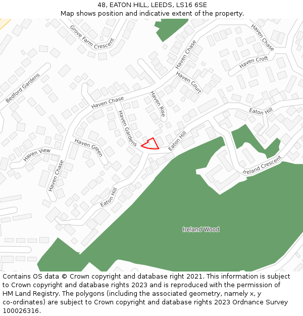 48, EATON HILL, LEEDS, LS16 6SE: Location map and indicative extent of plot