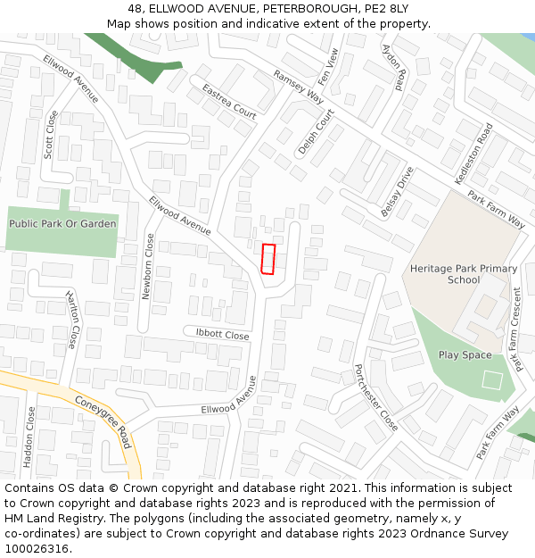 48, ELLWOOD AVENUE, PETERBOROUGH, PE2 8LY: Location map and indicative extent of plot