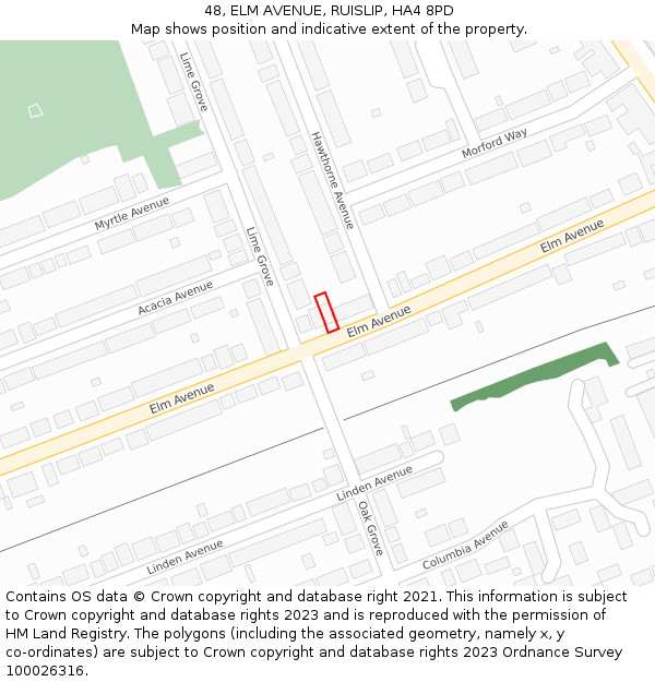48, ELM AVENUE, RUISLIP, HA4 8PD: Location map and indicative extent of plot