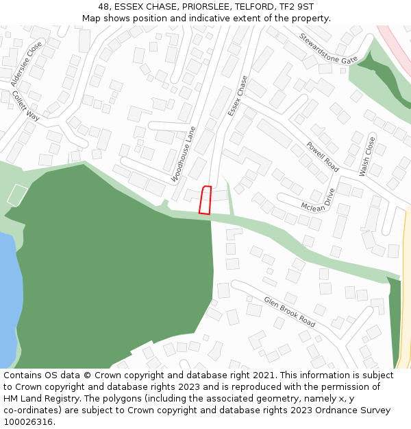 48, ESSEX CHASE, PRIORSLEE, TELFORD, TF2 9ST: Location map and indicative extent of plot