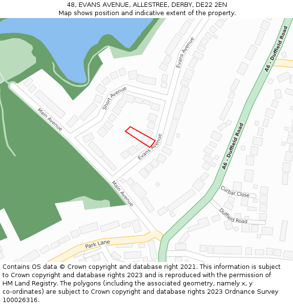 48, EVANS AVENUE, ALLESTREE, DERBY, DE22 2EN: Location map and indicative extent of plot