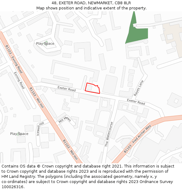 48, EXETER ROAD, NEWMARKET, CB8 8LR: Location map and indicative extent of plot