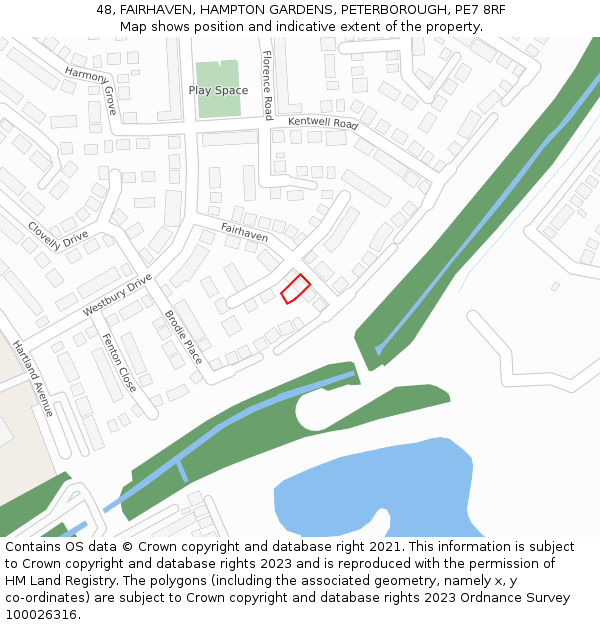 48, FAIRHAVEN, HAMPTON GARDENS, PETERBOROUGH, PE7 8RF: Location map and indicative extent of plot