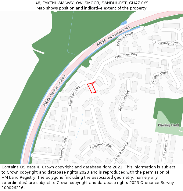 48, FAKENHAM WAY, OWLSMOOR, SANDHURST, GU47 0YS: Location map and indicative extent of plot