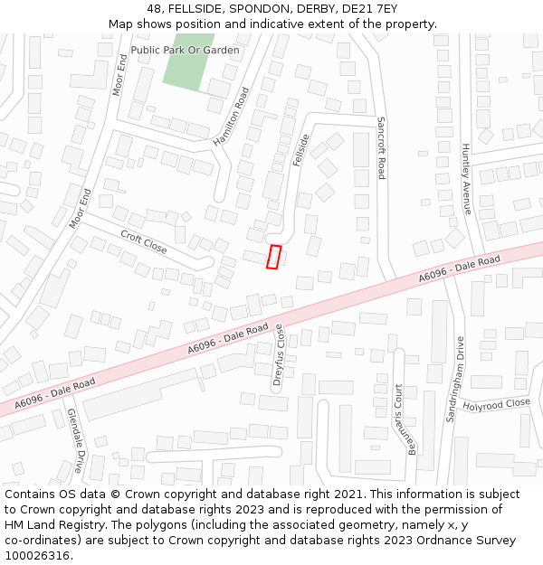 48, FELLSIDE, SPONDON, DERBY, DE21 7EY: Location map and indicative extent of plot