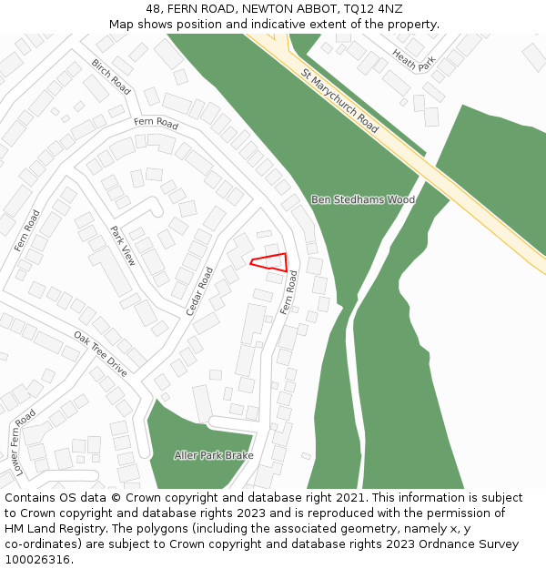 48, FERN ROAD, NEWTON ABBOT, TQ12 4NZ: Location map and indicative extent of plot