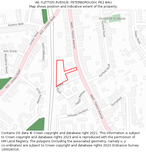48, FLETTON AVENUE, PETERBOROUGH, PE2 8AU: Location map and indicative extent of plot