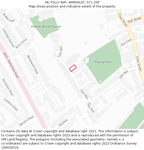 48, FOLLY WAY, BARNSLEY, S71 2SP: Location map and indicative extent of plot