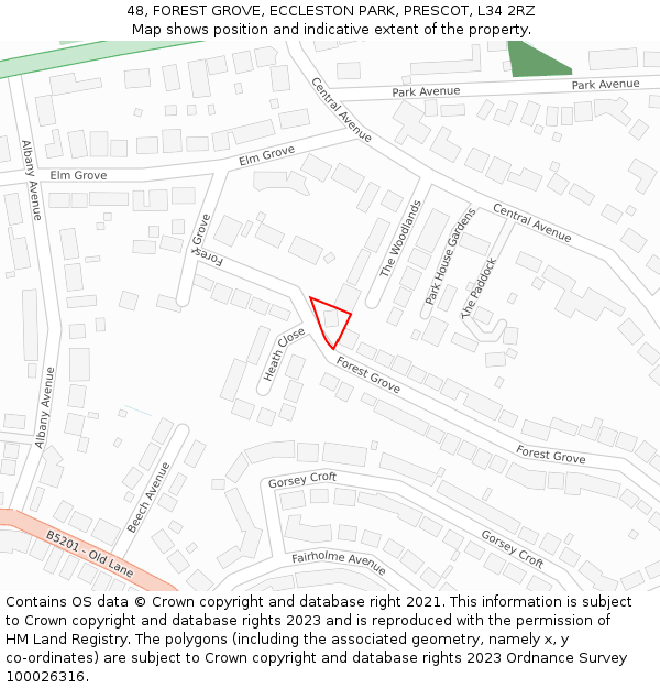 48, FOREST GROVE, ECCLESTON PARK, PRESCOT, L34 2RZ: Location map and indicative extent of plot
