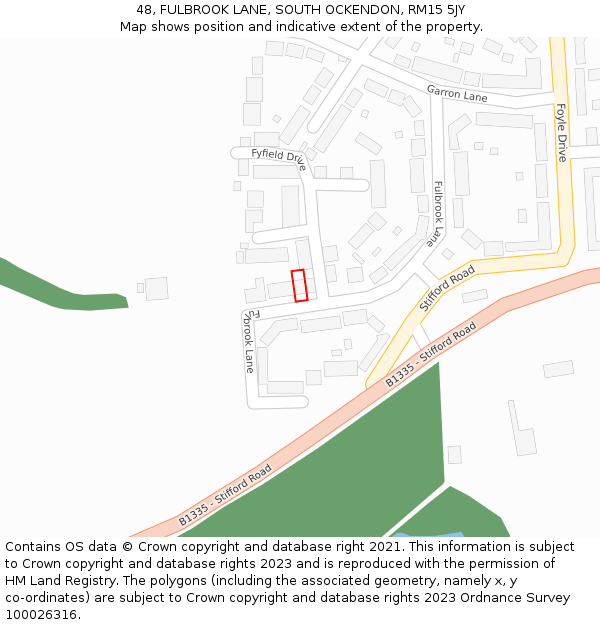 48, FULBROOK LANE, SOUTH OCKENDON, RM15 5JY: Location map and indicative extent of plot