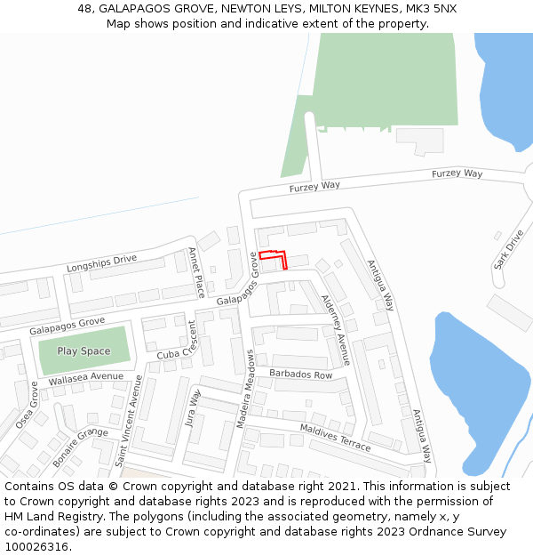 48, GALAPAGOS GROVE, NEWTON LEYS, MILTON KEYNES, MK3 5NX: Location map and indicative extent of plot