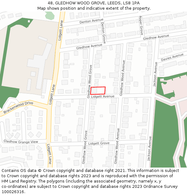 48, GLEDHOW WOOD GROVE, LEEDS, LS8 1PA: Location map and indicative extent of plot