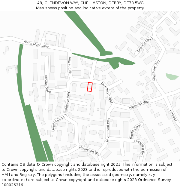 48, GLENDEVON WAY, CHELLASTON, DERBY, DE73 5WG: Location map and indicative extent of plot