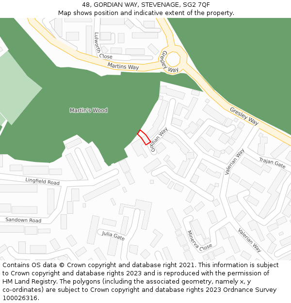48, GORDIAN WAY, STEVENAGE, SG2 7QF: Location map and indicative extent of plot