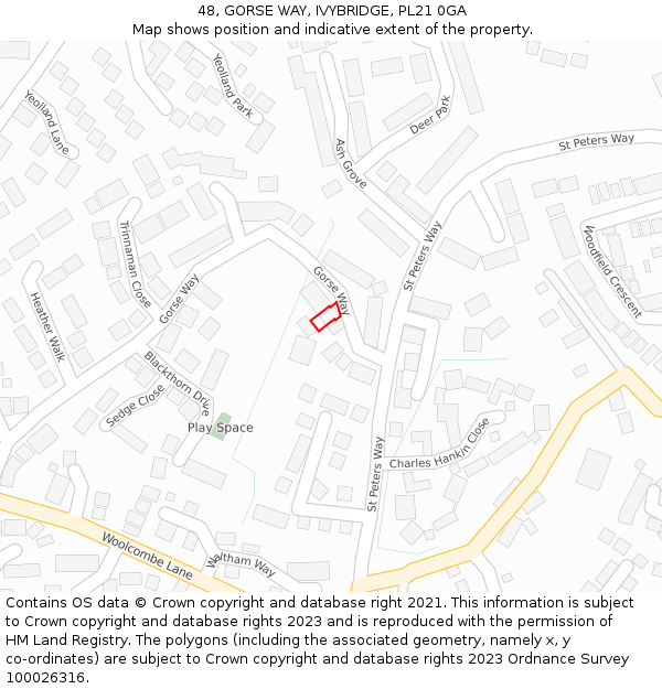48, GORSE WAY, IVYBRIDGE, PL21 0GA: Location map and indicative extent of plot
