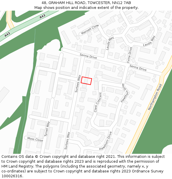 48, GRAHAM HILL ROAD, TOWCESTER, NN12 7AB: Location map and indicative extent of plot