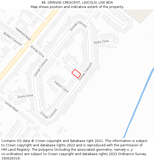 48, GRANGE CRESCENT, LINCOLN, LN6 8DA: Location map and indicative extent of plot