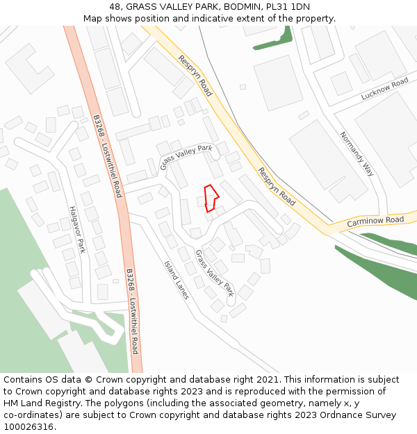 48, GRASS VALLEY PARK, BODMIN, PL31 1DN: Location map and indicative extent of plot