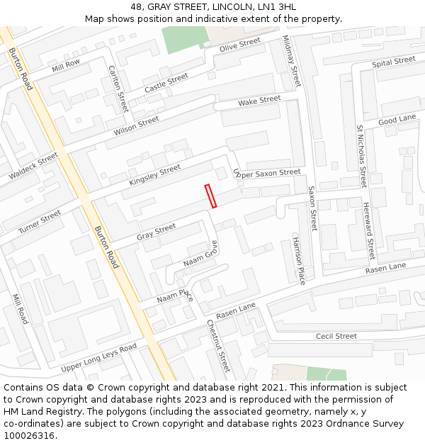 48, GRAY STREET, LINCOLN, LN1 3HL: Location map and indicative extent of plot