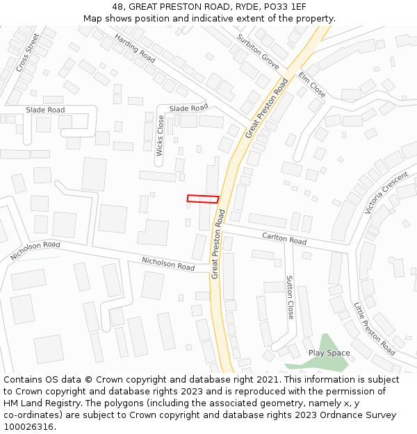 48, GREAT PRESTON ROAD, RYDE, PO33 1EF: Location map and indicative extent of plot