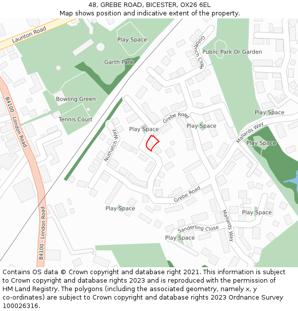 48, GREBE ROAD, BICESTER, OX26 6EL: Location map and indicative extent of plot
