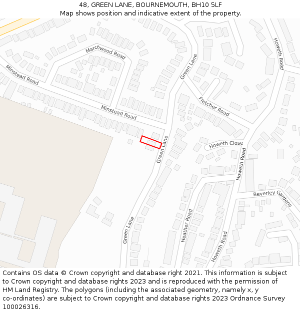 48, GREEN LANE, BOURNEMOUTH, BH10 5LF: Location map and indicative extent of plot