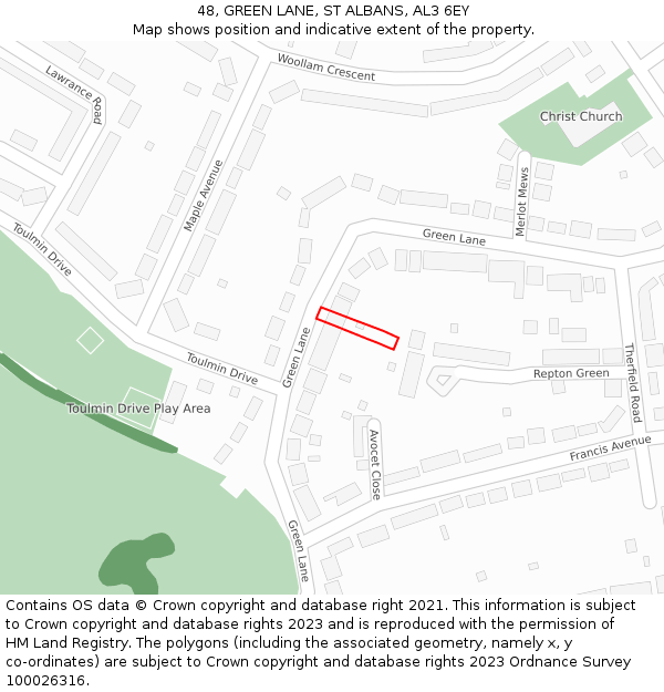 48, GREEN LANE, ST ALBANS, AL3 6EY: Location map and indicative extent of plot