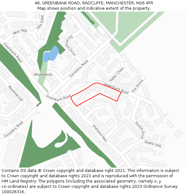 48, GREENBANK ROAD, RADCLIFFE, MANCHESTER, M26 4FR: Location map and indicative extent of plot