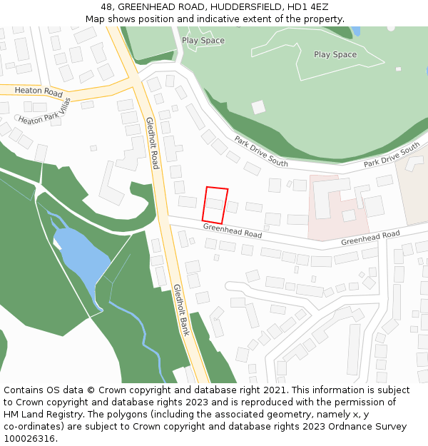 48, GREENHEAD ROAD, HUDDERSFIELD, HD1 4EZ: Location map and indicative extent of plot
