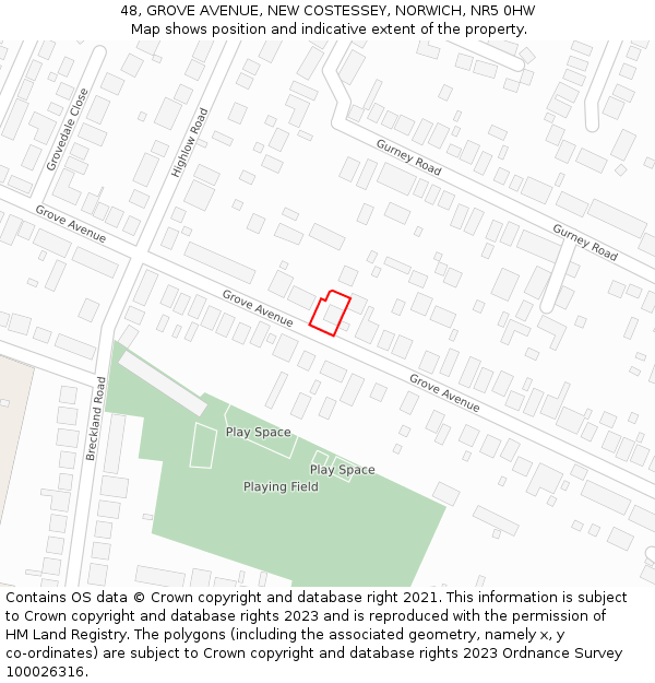 48, GROVE AVENUE, NEW COSTESSEY, NORWICH, NR5 0HW: Location map and indicative extent of plot