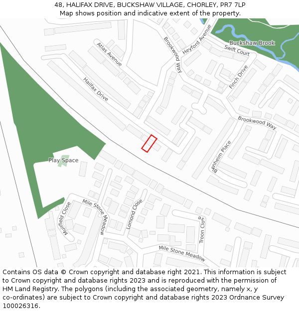 48, HALIFAX DRIVE, BUCKSHAW VILLAGE, CHORLEY, PR7 7LP: Location map and indicative extent of plot