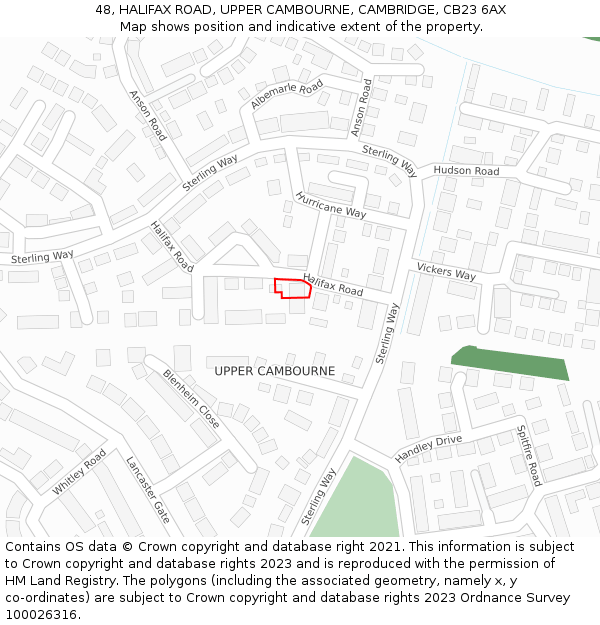 48, HALIFAX ROAD, UPPER CAMBOURNE, CAMBRIDGE, CB23 6AX: Location map and indicative extent of plot