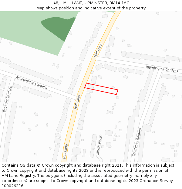 48, HALL LANE, UPMINSTER, RM14 1AG: Location map and indicative extent of plot