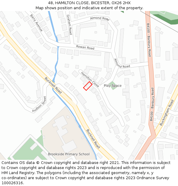 48, HAMILTON CLOSE, BICESTER, OX26 2HX: Location map and indicative extent of plot