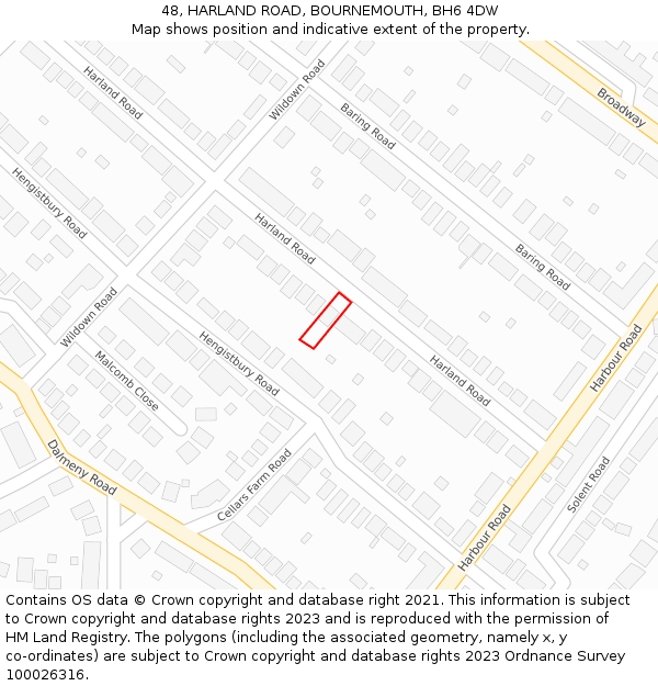 48, HARLAND ROAD, BOURNEMOUTH, BH6 4DW: Location map and indicative extent of plot