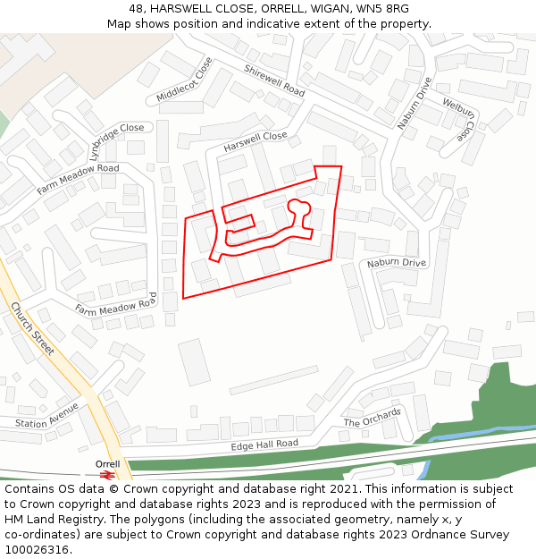 48, HARSWELL CLOSE, ORRELL, WIGAN, WN5 8RG: Location map and indicative extent of plot