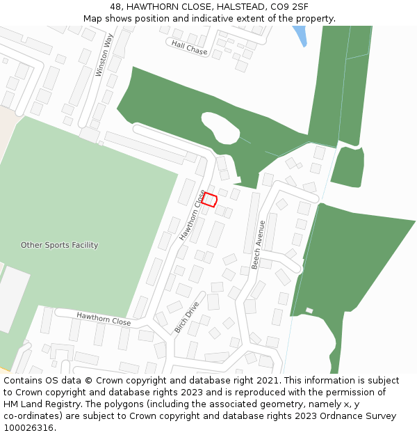 48, HAWTHORN CLOSE, HALSTEAD, CO9 2SF: Location map and indicative extent of plot