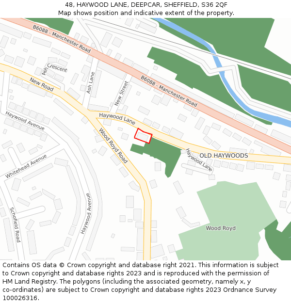 48, HAYWOOD LANE, DEEPCAR, SHEFFIELD, S36 2QF: Location map and indicative extent of plot