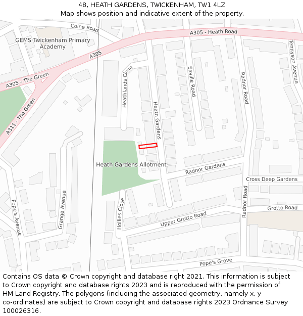 48, HEATH GARDENS, TWICKENHAM, TW1 4LZ: Location map and indicative extent of plot