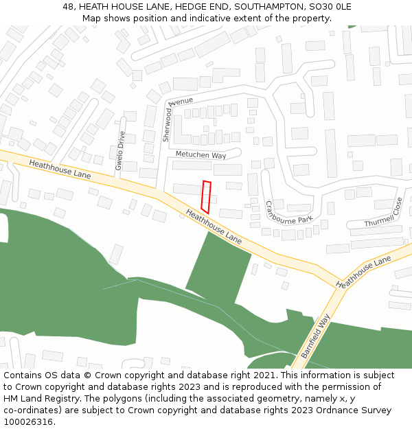 48, HEATH HOUSE LANE, HEDGE END, SOUTHAMPTON, SO30 0LE: Location map and indicative extent of plot