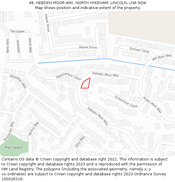 48, HEBDEN MOOR WAY, NORTH HYKEHAM, LINCOLN, LN6 9QW: Location map and indicative extent of plot
