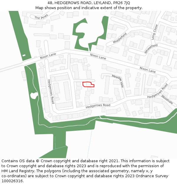 48, HEDGEROWS ROAD, LEYLAND, PR26 7JQ: Location map and indicative extent of plot