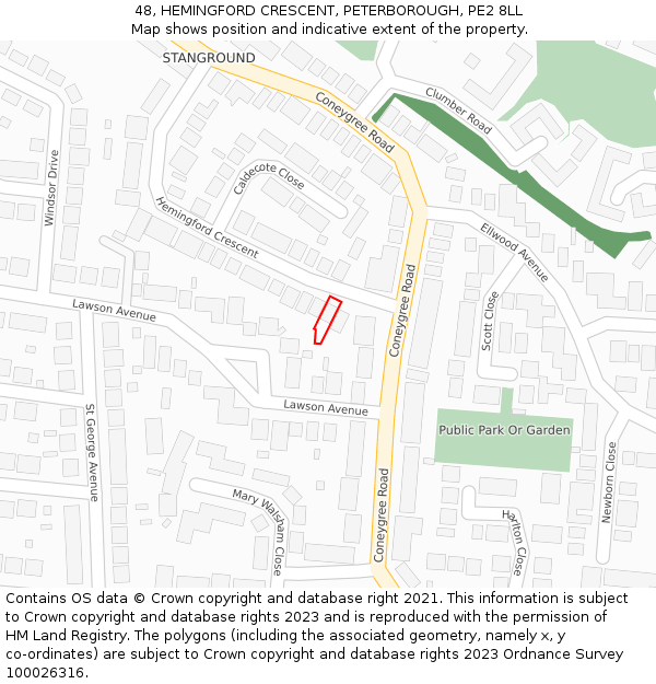 48, HEMINGFORD CRESCENT, PETERBOROUGH, PE2 8LL: Location map and indicative extent of plot