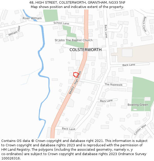 48, HIGH STREET, COLSTERWORTH, GRANTHAM, NG33 5NF: Location map and indicative extent of plot
