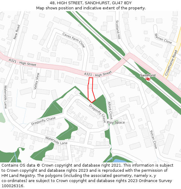 48, HIGH STREET, SANDHURST, GU47 8DY: Location map and indicative extent of plot