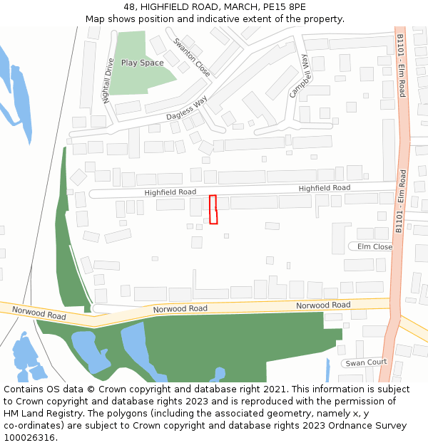 48, HIGHFIELD ROAD, MARCH, PE15 8PE: Location map and indicative extent of plot